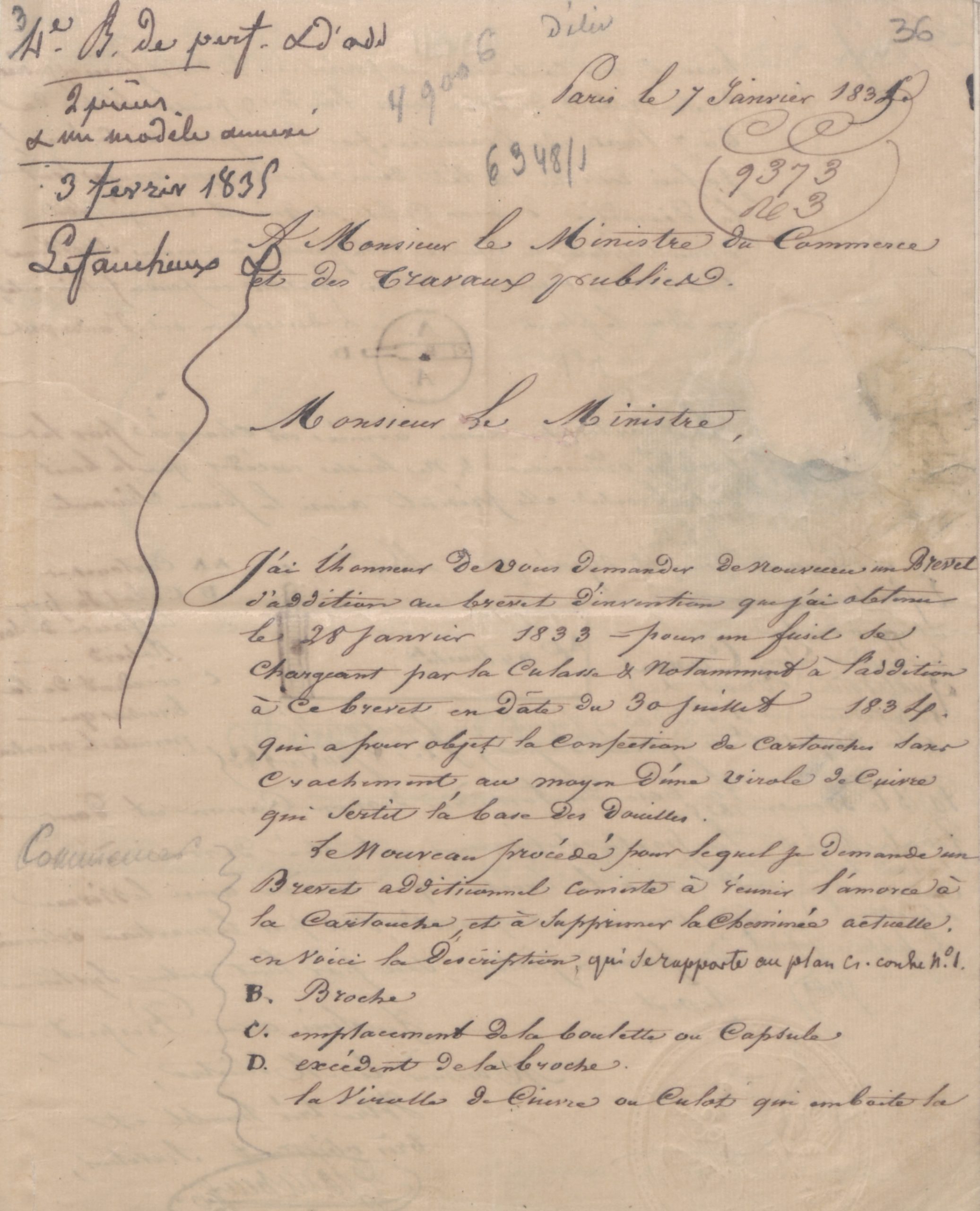 Lefaucheux Patent for the pinfire cartridge from the French Patent and Trademark Office (INPI)