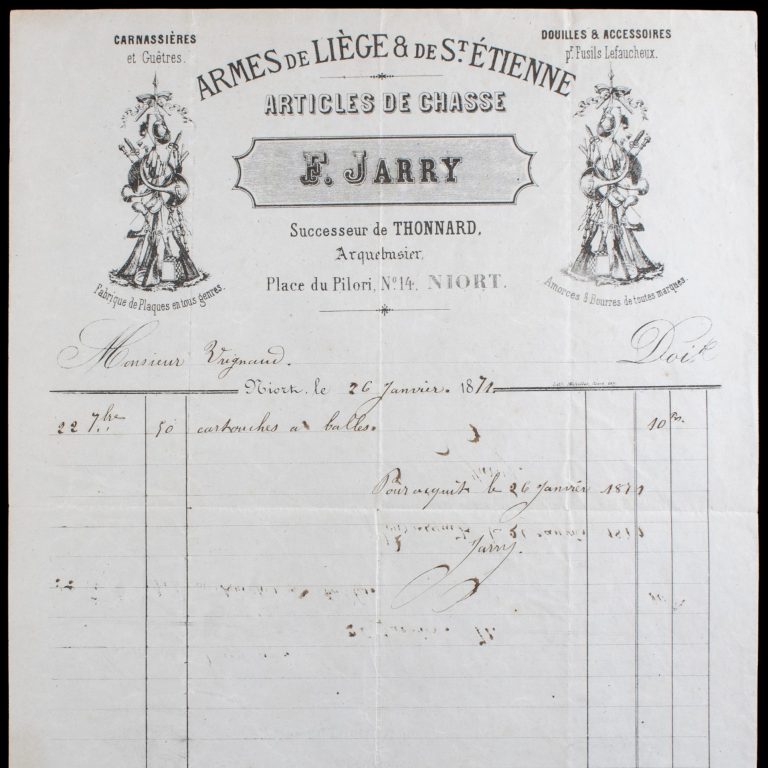 E. Jarry – 1871 Ammunition Invoice for Lefaucheux-Type Cartridges