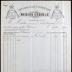 Mehier Cédie & Cie – 1870 Invoice and Letter for Lefaucheux-Type Double Barrel Shotgun